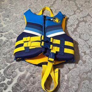 Body Glove kids 70 kids Blue and Yellow certified pfd life Vest max 33-55 lbs